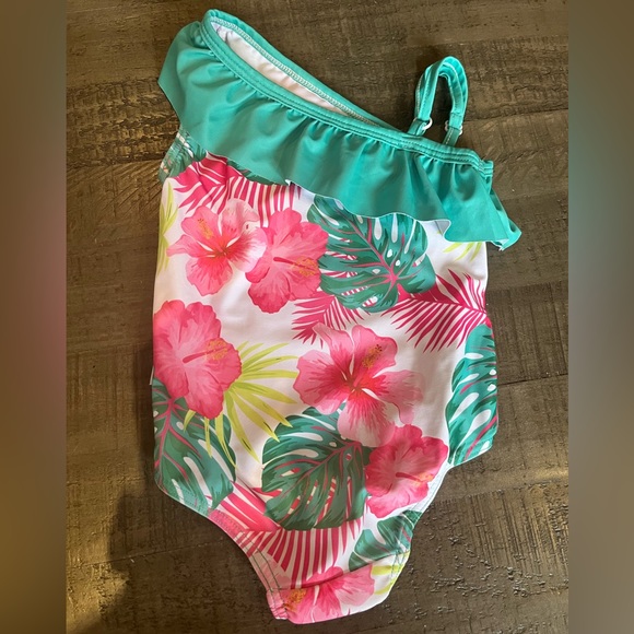 NWOT Baby Girl One Shoulder Hawaiian Bathing Suit - Picture 2 of 3